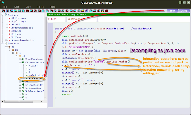 GDA android reversing Tool 1 3 entry x ref
