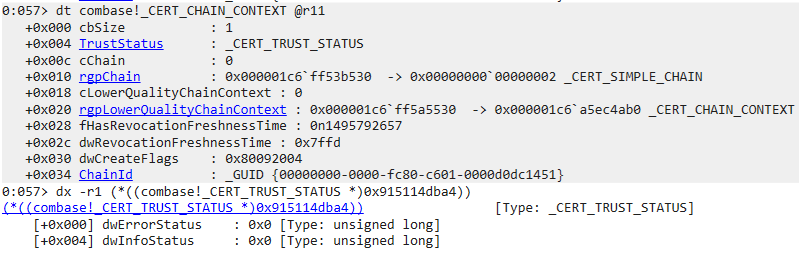 Figure 13. Verifying the status of the certificate chain contained within the CERT_CHAIN_CONTEXT structure