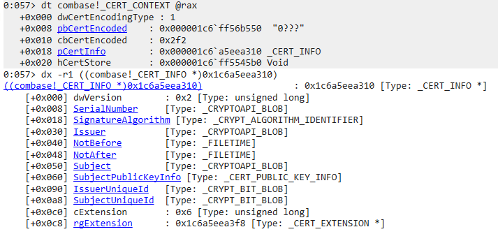  Figure 6. The structures created from calling CertAddEncodedCertificateToStore()