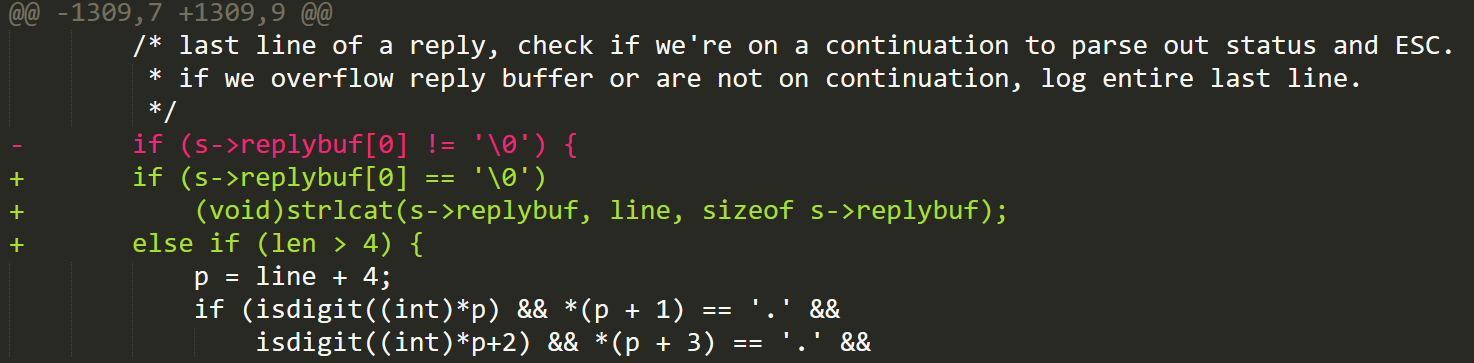 Figure 4. The mta_io function patch closes the out-of-bounds read by checking if the length of the string is at least 4 before collecting the message