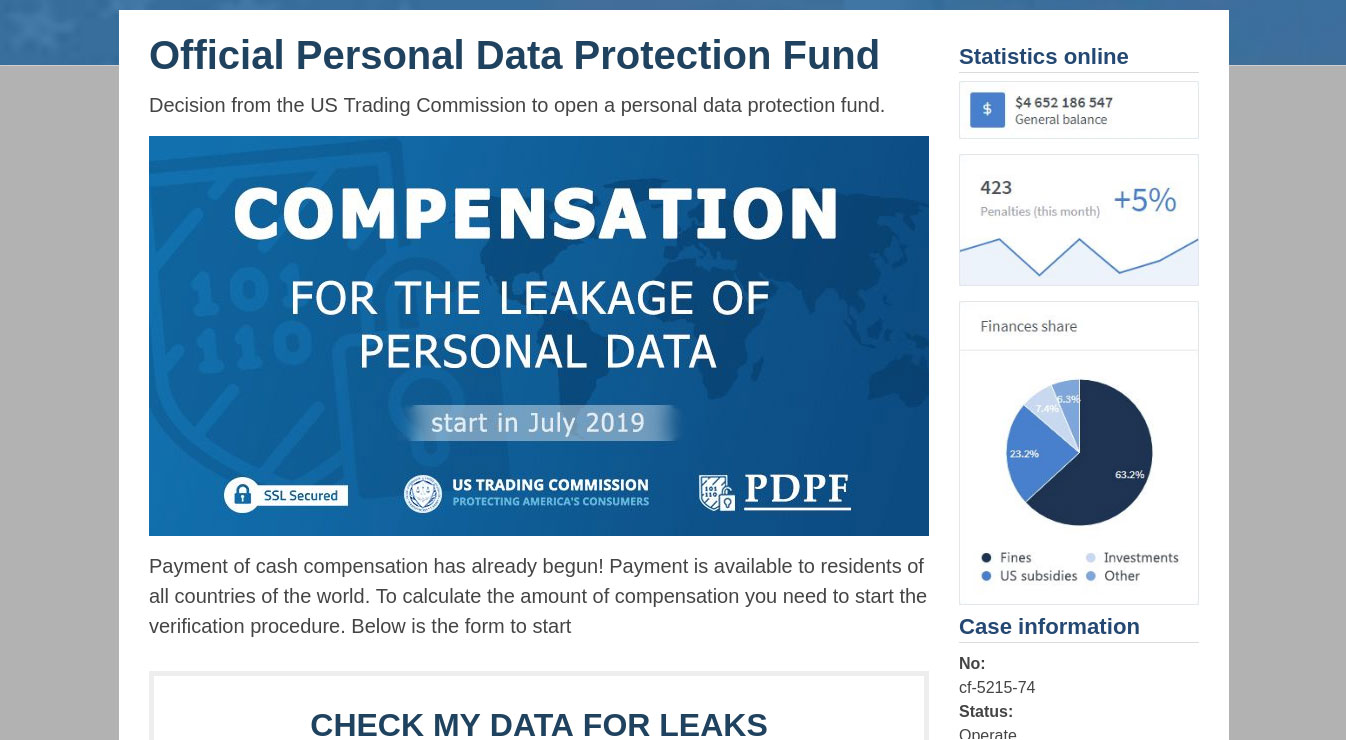 data leak compensation scam screen 1