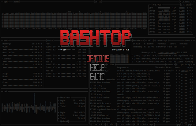 bashtop 15 menu