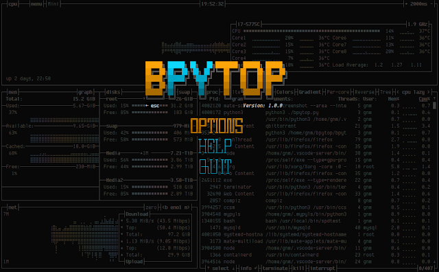 bpytop 13 menu