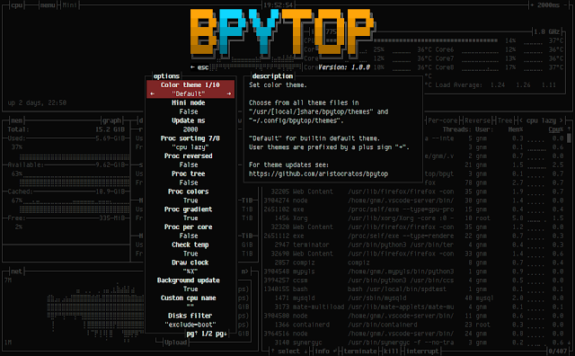 bpytop 14 options