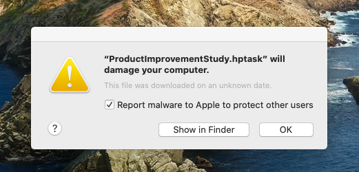 "ProductImprovementStudy.hptask" will damage your computer