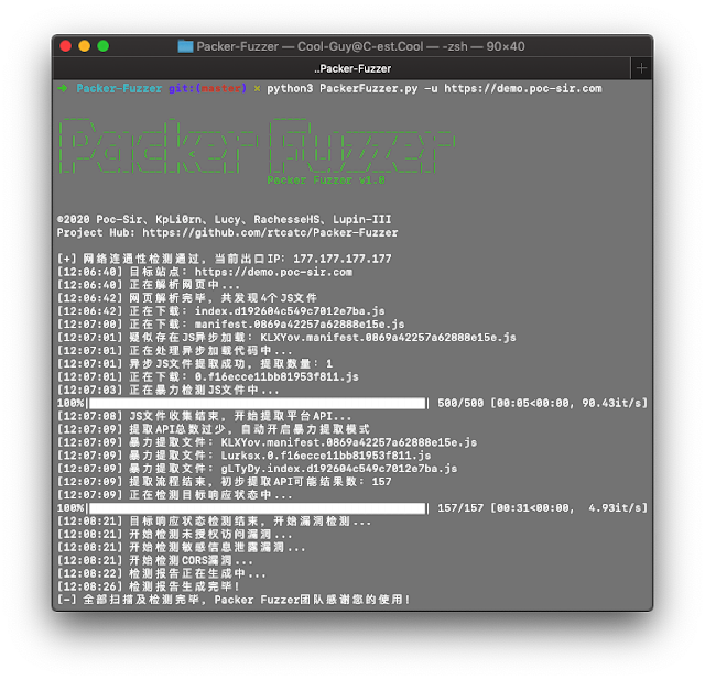 Packer Fuzzer 6 demo terminal