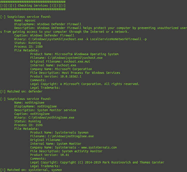 SharpEDRChecker - Checks Running Processes, Process Metadata, DLLs Loaded Into Your Current Process And The Each DLLs Metadata, Common Inst all Directories, Installed Services And Each Service Binaries Metadata, Installed Drivers And Each Drivers Metadata, All For The Presence Of Known Defensive Products Such As AV's, EDR's And Logging Tools 6 SharpEDRChecker 5 sdrc services