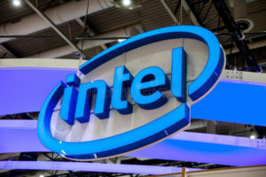 intel company logo exhibition fair cebit hannover messe germany march 92135227
