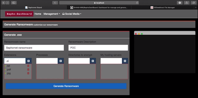 BaphoDashBoard - Dashboard For Manage And Generate The Baphomet Ransomware 1 BaphoDashBoard