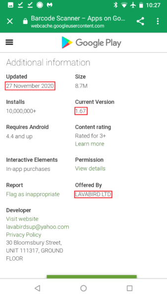 Who is to blame for the malicious Barcode Scanner that got on the Google Play store? 8 lavabird 2020 11 27 v1.67 1 338x600 1