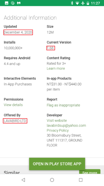 Who is to blame for the malicious Barcode Scanner that got on the Google Play store? 9 lavabird 2020 12 04 v1.68 338x600 1