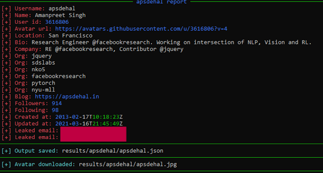 Gitrecon - OSINT Tool To Get Information From A Github Profile And Find GitHub User'S Email Addresses Leaked On Commits 2 gitrecon 1 1