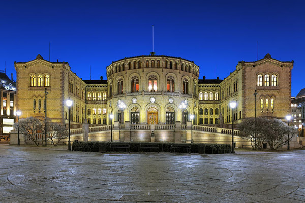 norway parliament building oslo night storting seat 85198340