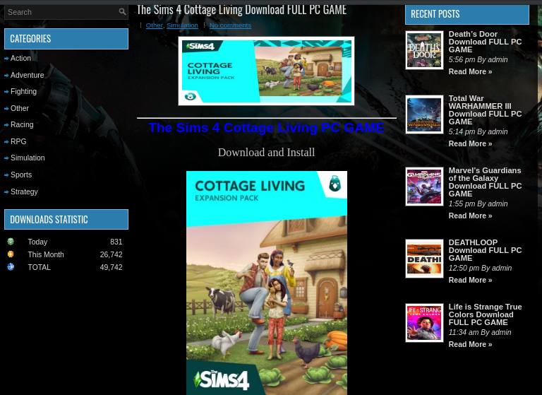 A phishing page is offering a fake copy of The Sims 4 Cottage Living