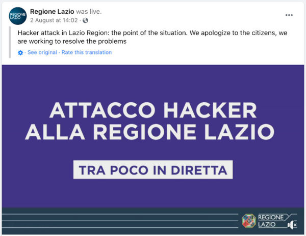 COVID-19 vaccine appointment system attacked in Italy 1 Lazio's Facebook page warns of a "hacker attack" on its systems