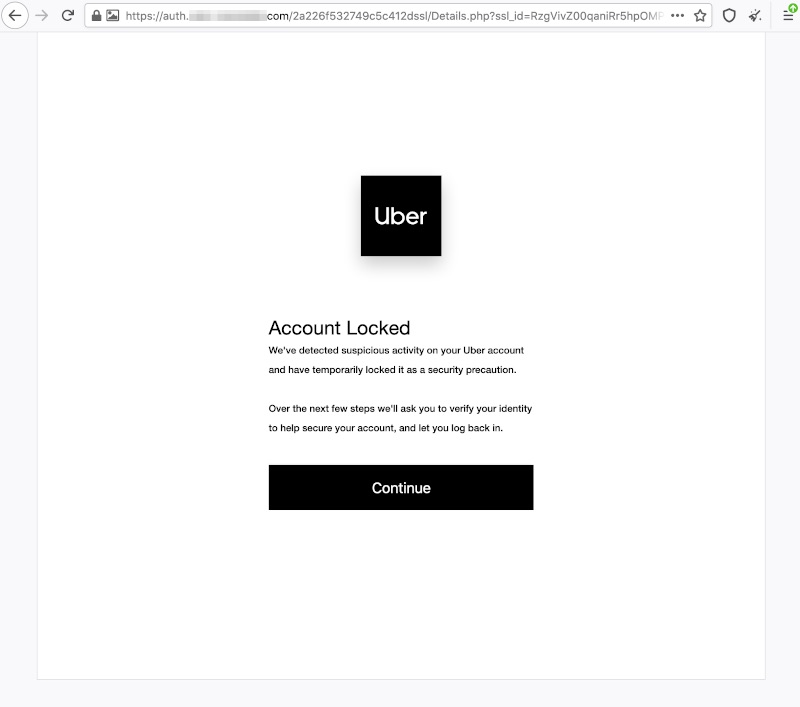Uber phishing site page 2