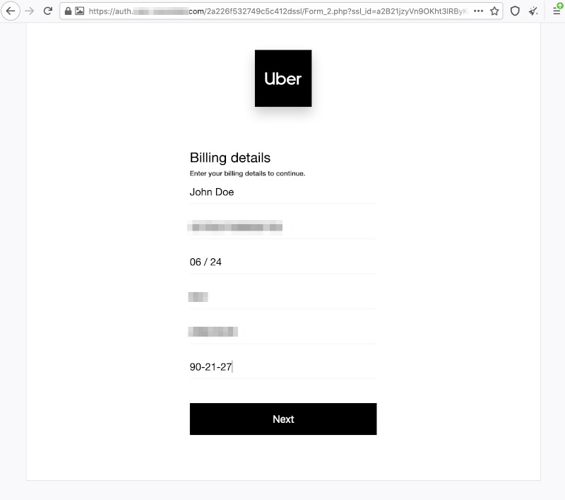 Uber phishing site page 4