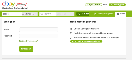 eBay phishing page in German