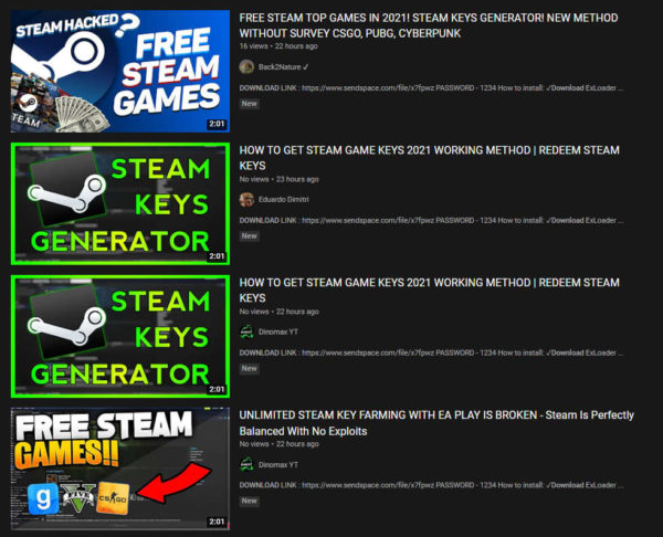 “Free Steam games” videos promise much, deliver malware 2 fake steam game videos 600x486 1