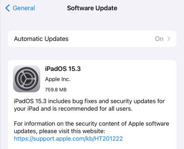iPadOS update available.