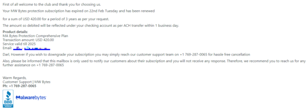 fake Malwarebytes email