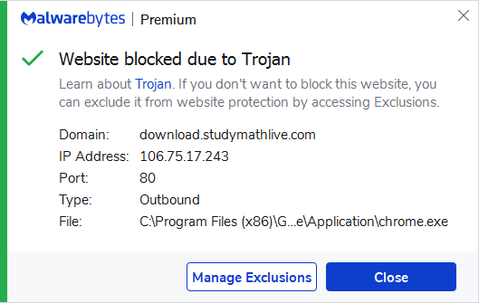 Malwarebytes blocks the subdomain download.studymathlive.com