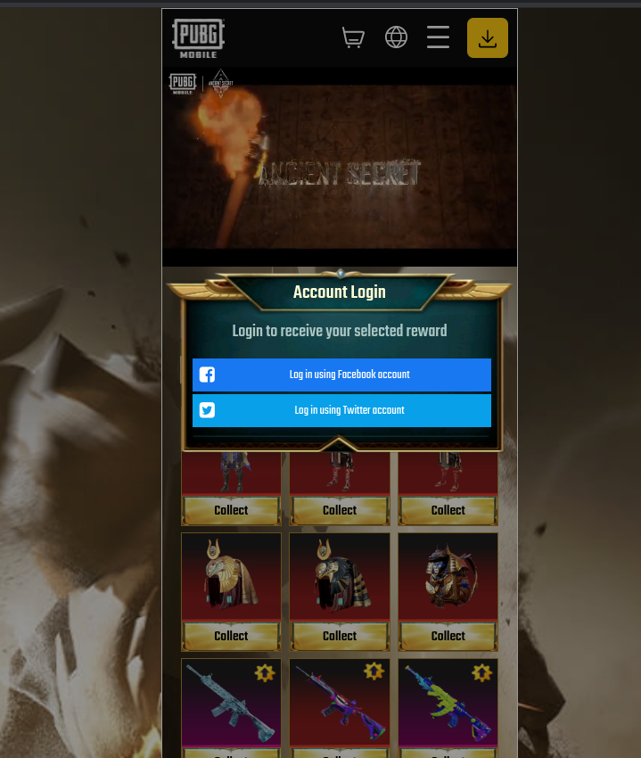Scammers create fake in-game store mimicking the PUBG mobile interface. The scheme encourages users to log in using their social media credentials