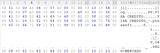 Captured credit card data that will be later sent to the operator server