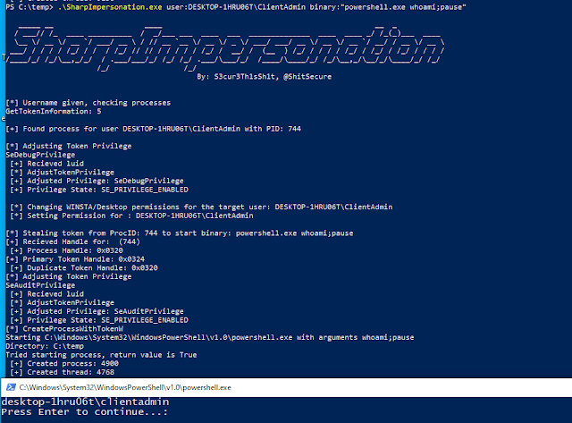 SharpImpersonation 2 CreateProcessWithTokenW