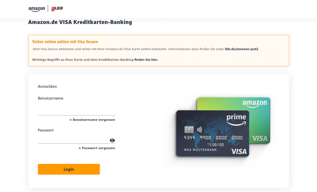 Users are prompted to log in to their Landesbank Berlin account to allegedly activate Visa Secure option