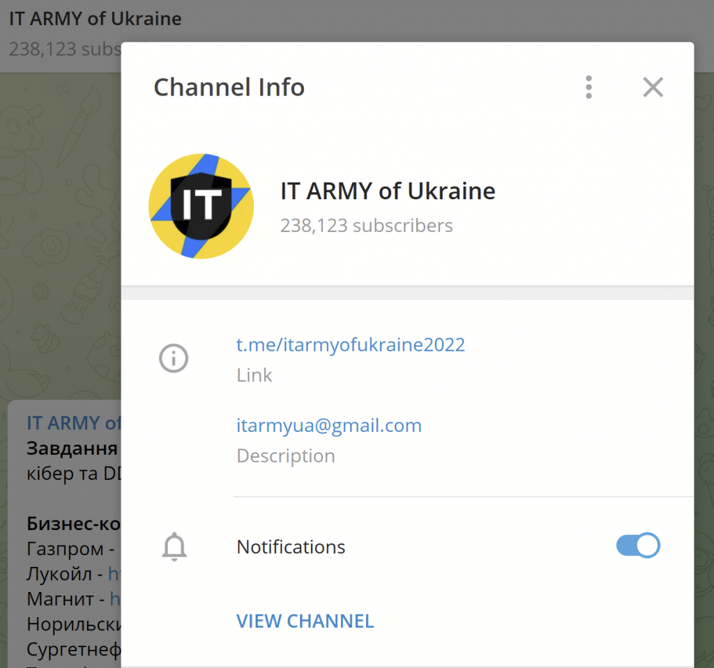 IT ARMY of Ukraine Telegram channel