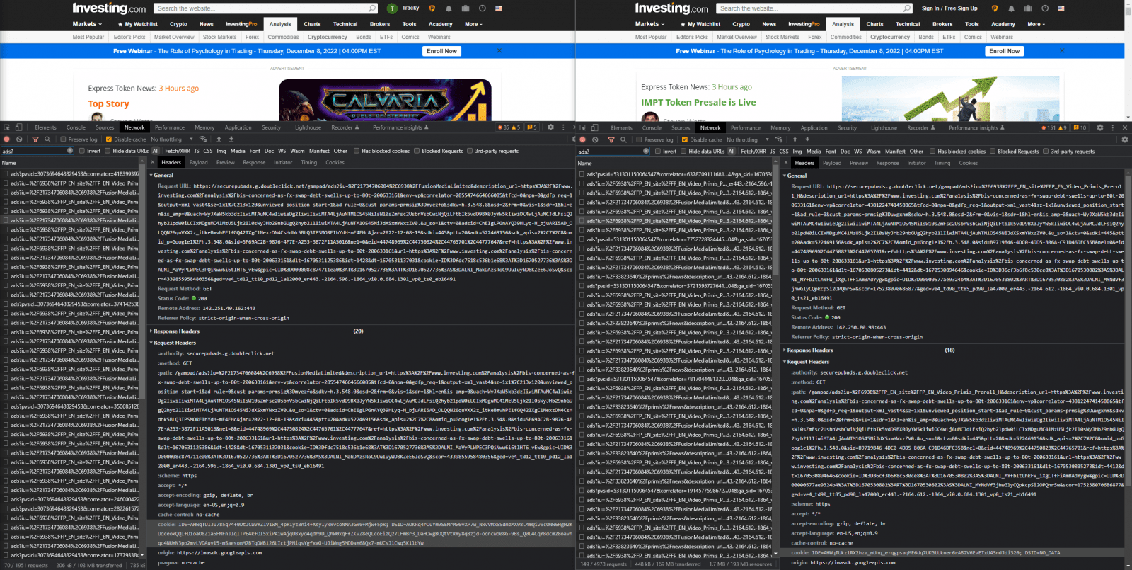 Cookie siphoning user data (left) and blocked (right)