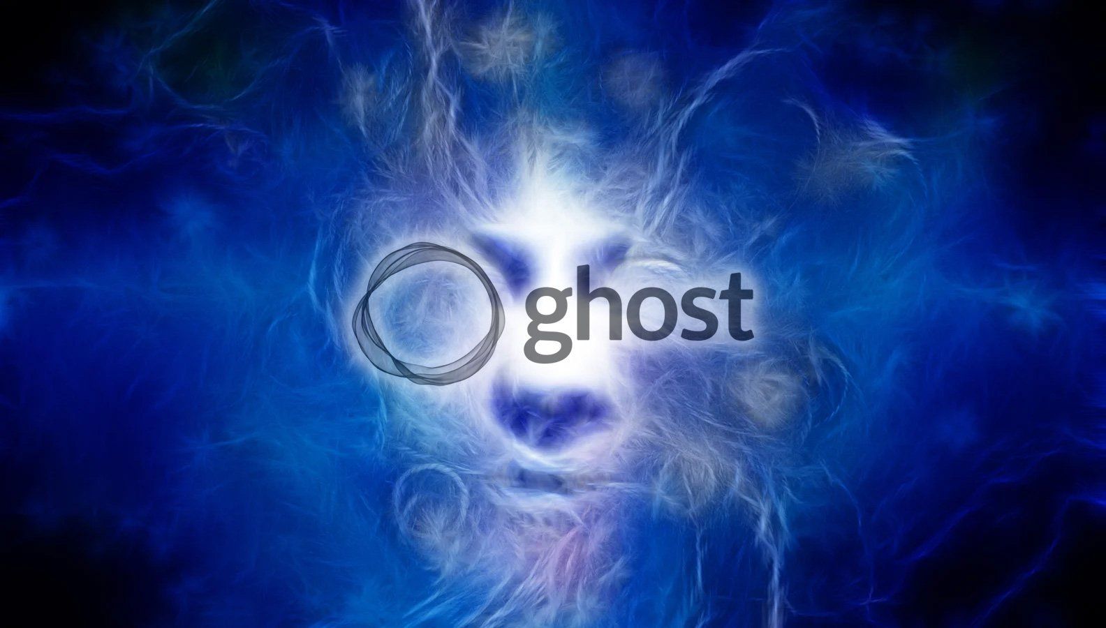 Ghost CMS logo over a ghostly figure