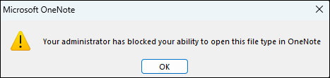 Microsoft OneNote block warning