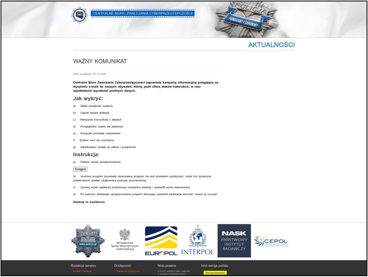 Winter Vivern APT hackers use fake antivirus scans to install malware 2 Fake site mimicking a Polish agency