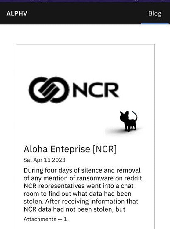 Delete NCR entry posted to BlackCat data leak site