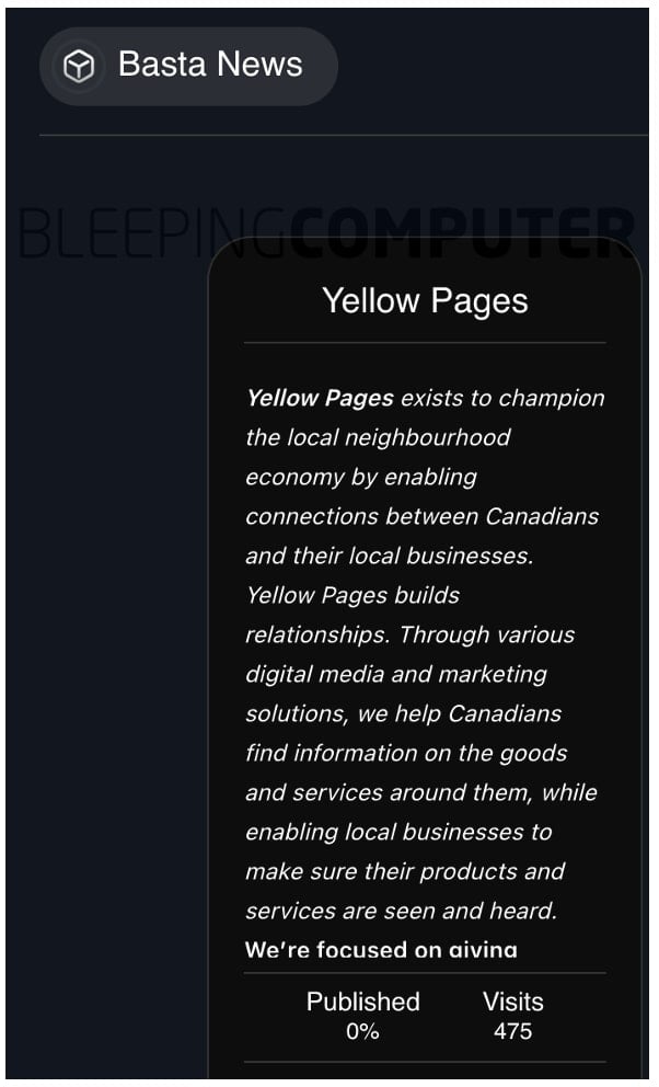 Black Basta posts Yellow Pages Canada