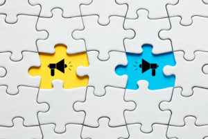 Missing,Puzzle,Pieces,With,Megaphone,Icons.,Communication,,Discussion,,Chatting,,Conversation,