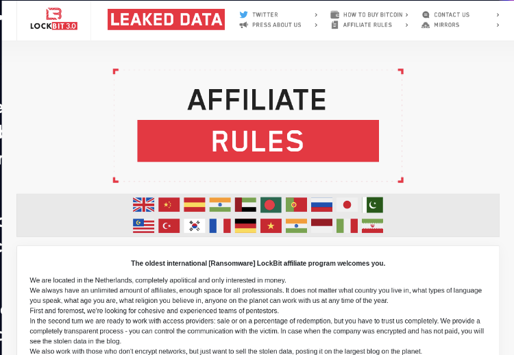 Ransomware group LockBit’s Affiliate Rules page