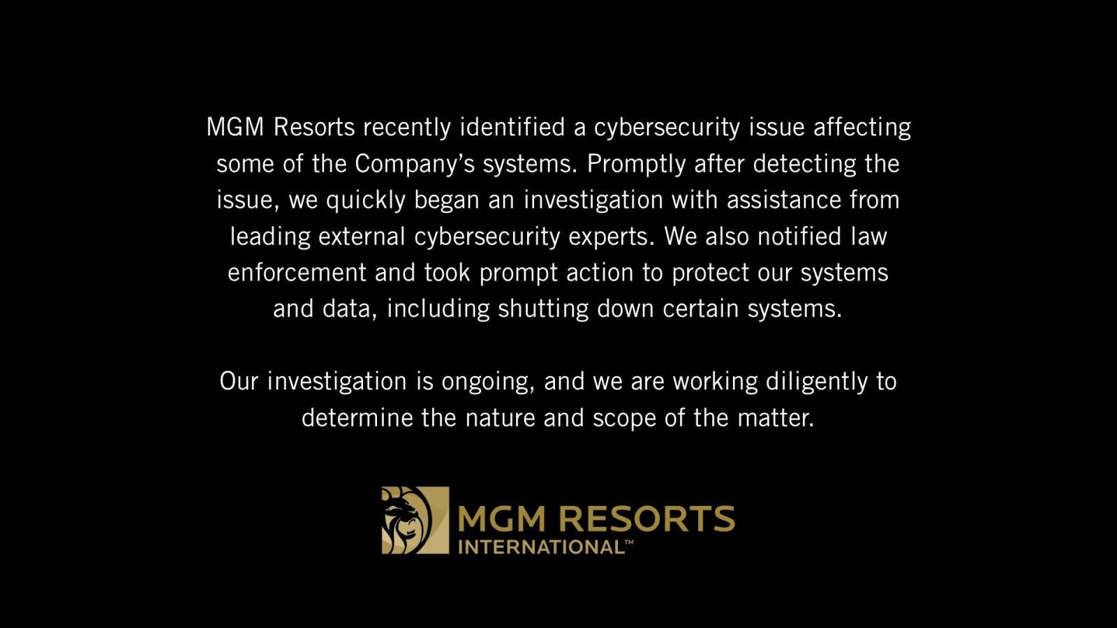 MGM Resorts discloses cybersecurity issue