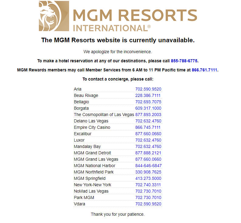 MGM Resorts shuts down IT systems after cyberattack 3 MGM Resorts website down