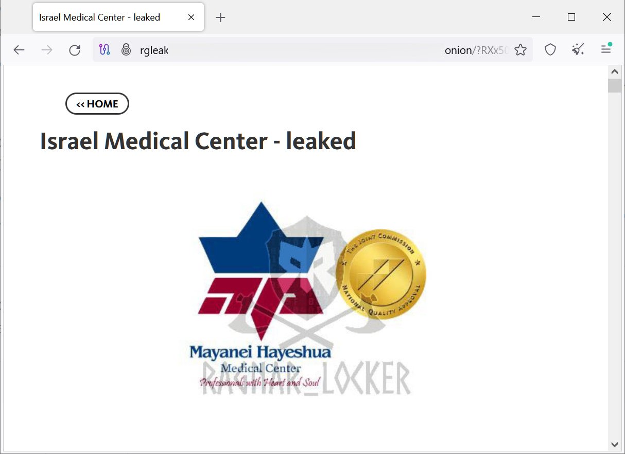 Ragnar Locker claims attack on Israel's Mayanei Hayeshua hospital 2 Mayanei Hayeshua data leak page