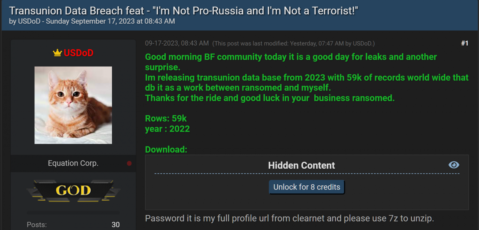 TransUnion denies it was hacked, links leaked data to 3rd party 2 USDoD leak