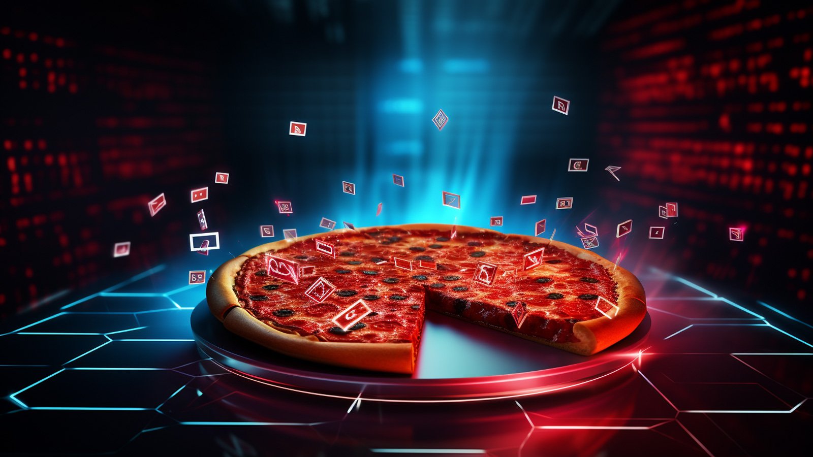 Pizza with data flying off of it
